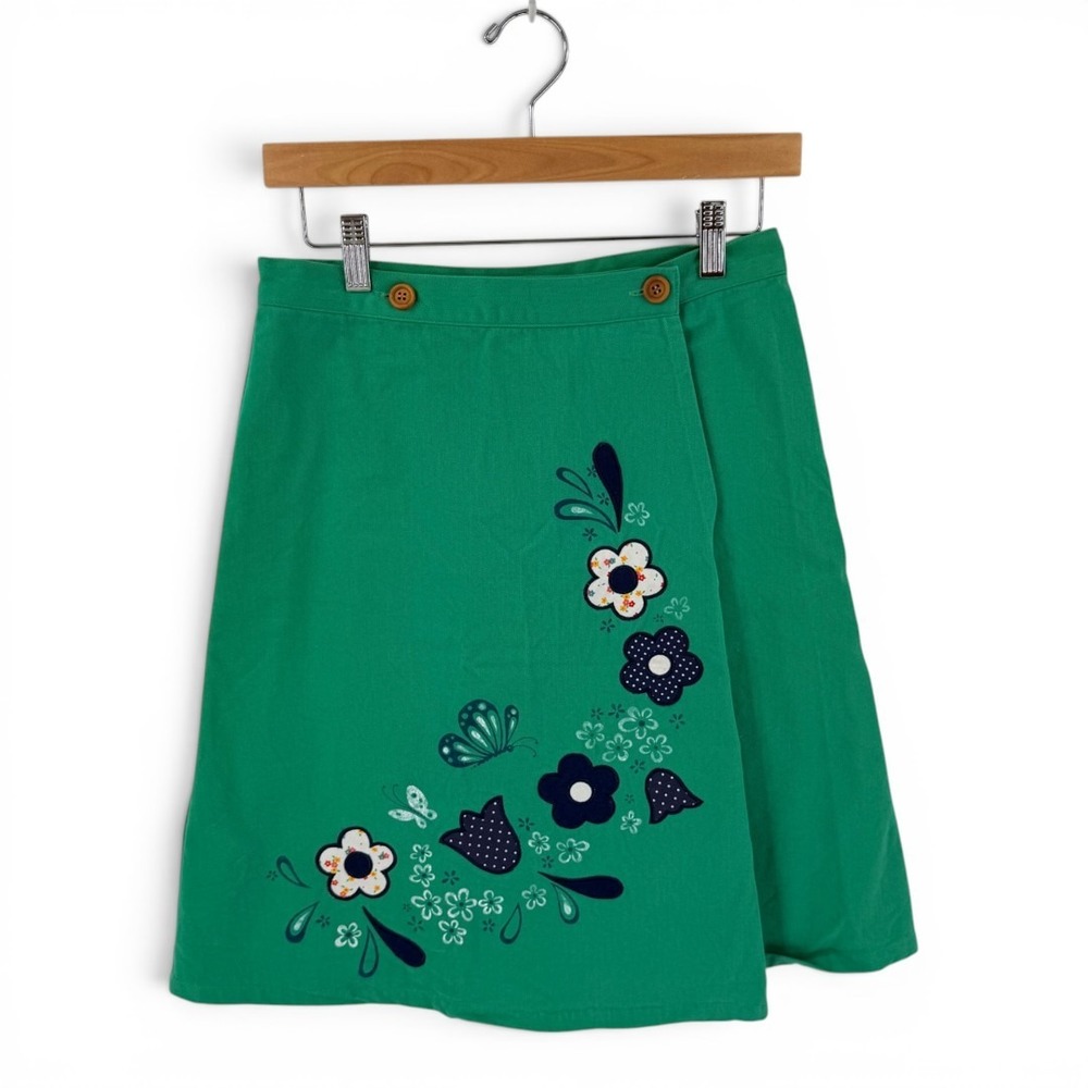 Vintage Zero 4 Marcy Reversible Floral Wrap Skirt Green Cotton A-Line Size 4